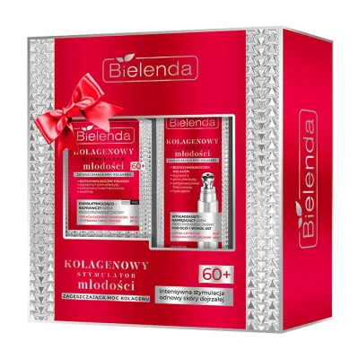 Bielenda Kolagenowy Stymulator Młodości zestaw prezentowy naprawczy krem do twarzy 60+ 50 ml + przeciwzmarszczkowy krem pod oczy i wokół ust 15 ml