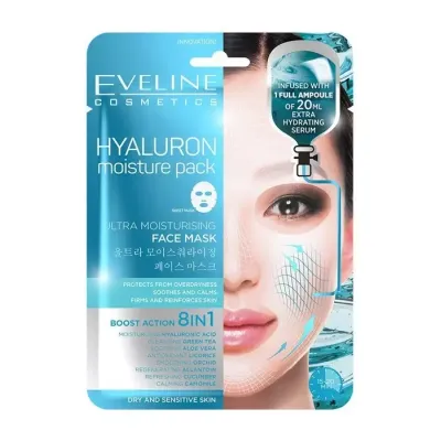 Eveline Cosmetics Hyaluron Moisture Pack maska w płachcie z kwasem hialuronowym 8w1