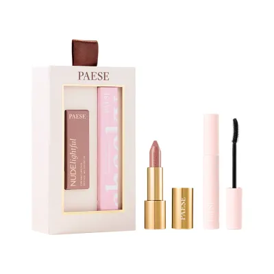 Paese Cheeky Nude Look zestaw prezentowy do makijażu tusz do rzęs Cheeky Mascara 9 ml + pomadka do ust NUDElightful 400 4,5 g