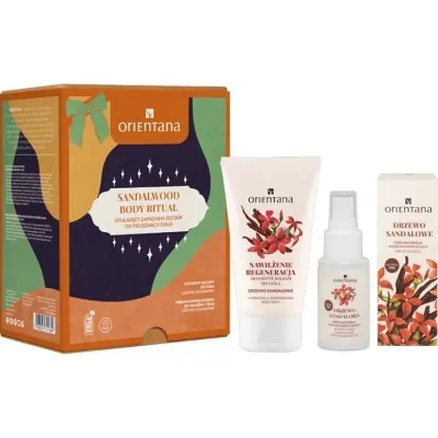 Orientana Sandalwood Body Ritual otulający zapachem zestaw do pielęgnacji ciała mgiełka do włosów i ciała 50 ml + balsam do ciała 125 ml