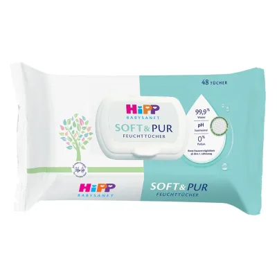 HIPP Soft&Pur nawilżane chusteczki oczyszczające dla dzieci od urodzenia 48 sztuk
