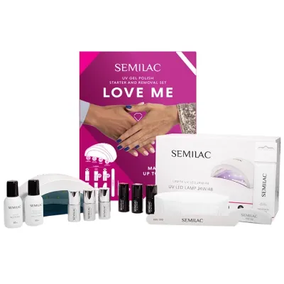 Semilac Love Me zestaw startowy do manicure hybrydowego + lakier 656 Harmony 7 ml + lakier 651 Zen 7 ml + lakier 002 Delicate French 7 ml