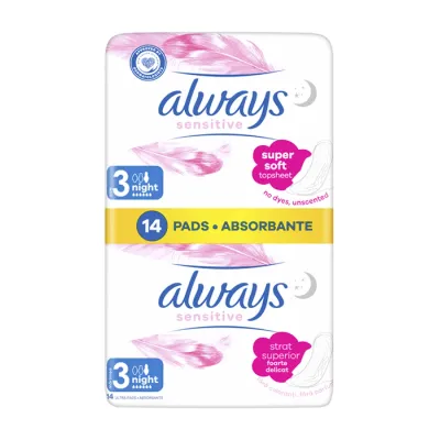 Always Sensitive podpaski higieniczne ze skrzydełkami 3 Night 14 sztuk