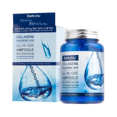 Farmstay Collagen&Hyaluronic Acid serum ampułka do twarzy z kwasem hialuronowym i kolagenem 250 ml