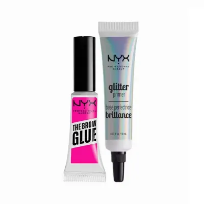 NYX Professional Makeup The Brow Glue żel do stylizacji brwi 01 Transparent 5 g + Glitter Primer klej do brokatu 10 ml