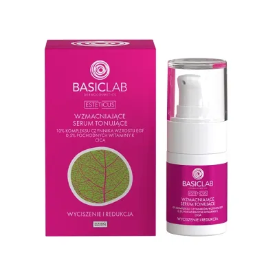 BasicLab Esteticus wzmacniające serum tonujące 10% kompleksu czynnika wzrostu EGF Wyciszenie i Redukcja 15 ml