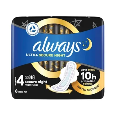 Always Ultra podpaski higieniczne ze skrzydełkami 4 Secure Night 8 sztuk