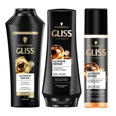 Gliss Ultimate Repair zestaw do włosów suchych i zniszczonych szampon + odżywka + odżywka spray