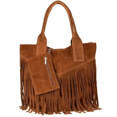 Shopperka boho skórzana VERA PELLE L83 koniakowa