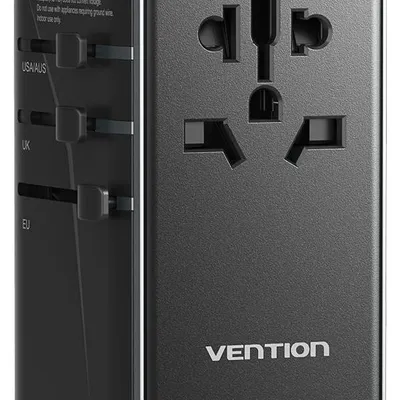 Uniwersalny adapter podróżny z ładowarką Vention 100W GaN 1x USB-A 3x USB-C czarny