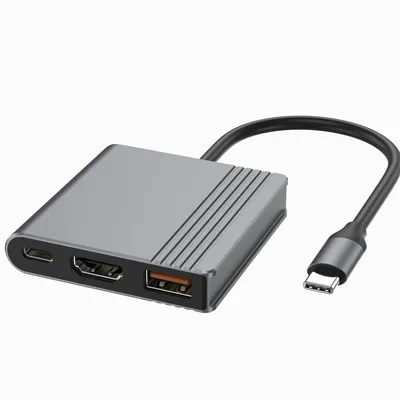 GEMBIRD MULTI ADAPTER USB TYPU C 3 W 1 (PORT USB + HDMI + WIDEO USB-C), KOLOR SZARY