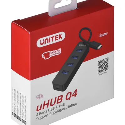 UNITEK HUB USB-C 4XUSB-A 3.1, AKTYWNY, 10 W, H1117B