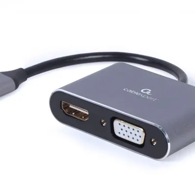 GEMBIRD ADAPTER USB TYPU C NA HDMI + VGA NA KABLU SZARY