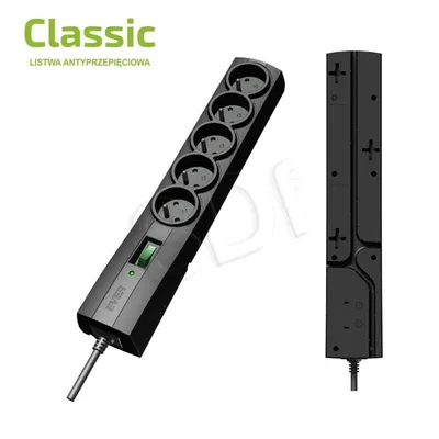 Listwa przeciwprzepięciowa Ever Classic 5,0m (5 x UTE; 10 A; kolor czarny) (T/LZ09-CLA050/0000)