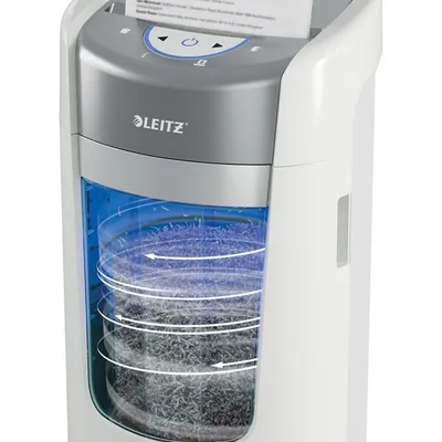 Niszczarka Leitz IQ OptiMax Home Office 225, 15l, P5, 6 kartek, Automatyczny Start/Stop, Funkcja cofania, Obrotowy pojemnik - 33% większa pojemność na