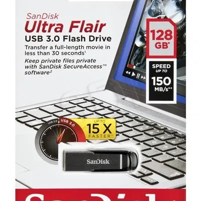 Pendrive SanDisk ULTRA FLAIR SDCZ73-128G-G46 (128GB; USB 3.0; kolor srebrny)