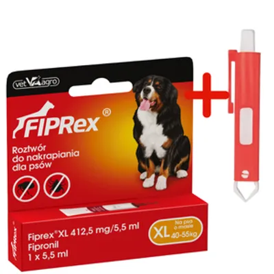 Fiprex XL, 412,5 mg/5,5 ml, roztwór do nakrapiania dla psów+ TRIXIE Szczypce do usuwania kleszczy 9cm