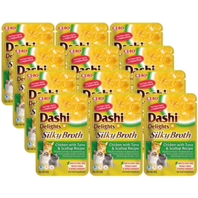 INABA Dashi Delights Silky Broth Chicken with Tuna & Scallop Recipe 12x40g