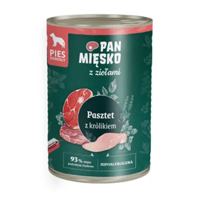 PAN MIĘSKO z Ziołami Pasztet z królikiem karma mokra dla psa 400g