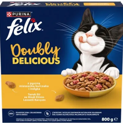 Karma dla kota Felix Doubly Delicious z pyszną mieszanką kurczaka i indyka 800 g