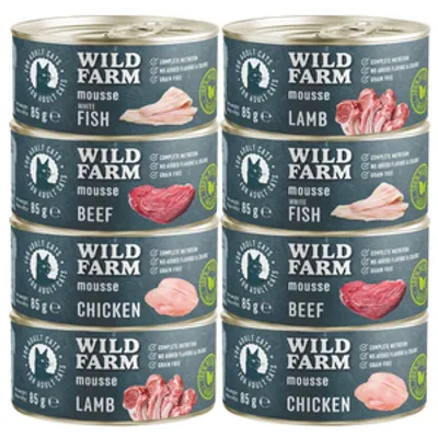 WILD FARM Mousse Mix smaków 8x85g - bezzbożowy mus dla kota