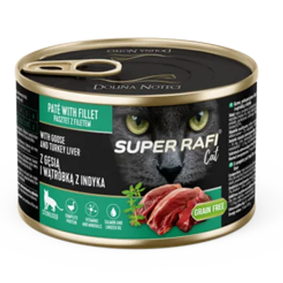 DOLINA NOTECI Super Rafi Cat P&F z gęsią i wątróbką z indyka dla kotów sterylizowanych 185g