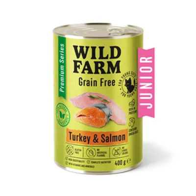 WILD FARM Premium Grain Free Turkey and Salmon Junior 400g  - bezzbożowa karma dla kociąt
