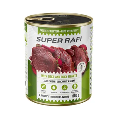 DOLINA NOTECI Super Rafi z jeleniem i sercami z kaczki dla psa 800g