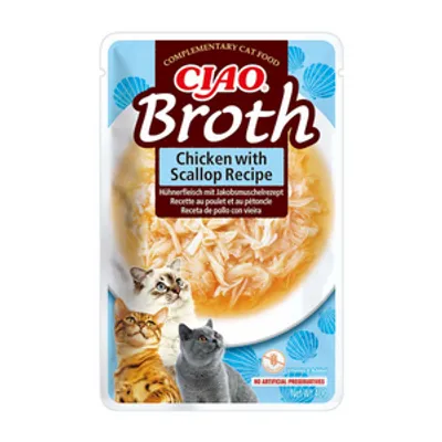 INABA  Cat Ciao Broth - karma uzupełniająca dla kota o smaku kurczaka i przegrzebek 40g