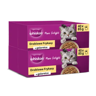 WHISKAS Adult saszetki 160x85g Drobiowe Frykasy - mokra karma dla dorosłego kota, w galaretce (kawałki z: kurczakiem, indykiem, drobiem, kaczką)