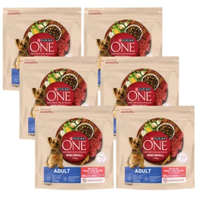 Purina One Adult Mini/Small Karma dla dorosłych psów bogata w wołowinę z ryżem 6x1,5 kg