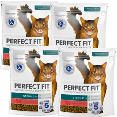PERFECT FIT (Sterile 1+) 4x750g Bogaty w wołowinę - sucha karma dla kota po sterylizacji