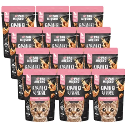 PAN MIĘSKO Kawałki w sosie Kurczak z królikiem 12x85g dla kociaka