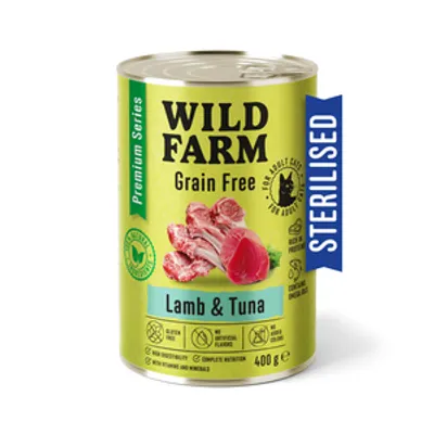 WILD FARM Premium Grain Free Lamb and Tuna 400g  - bezzbożowa karma dla kota sterylizowanego