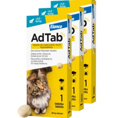 ELANCO 3xAdTab 48mg tabletki na pchły i kleszcze dla kotów >2-8 kg