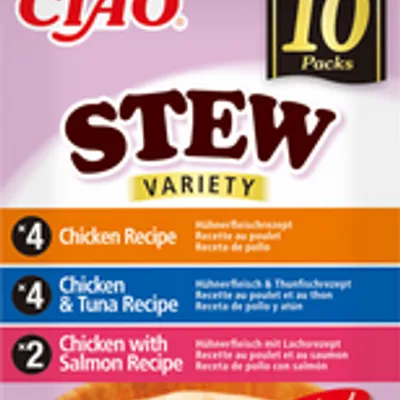 INABA Ciao Stew - karma uzupełniająca dla kota o smaku kurczaka, kurczaka i tuńczyka, kurczaka i łososia 10x40g