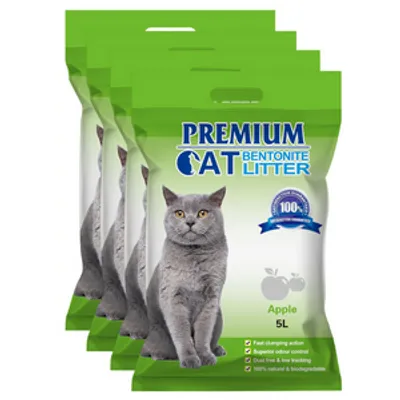 Premium Cat Żwirek Bentonitowy Zbrylający - Jabłkowy dla kota 4x5L