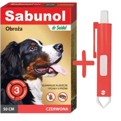 Sabunol czerwona obroża przeciw pchłom i kleszczom dla psa 50 cm+ TRIXIE Szczypce do usuwania kleszczy 9cm