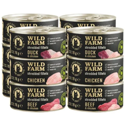 WILD FARM Fillets Mix smaków 12x70g - bezzbożowa mokra karma dla kota, filet w bulionie