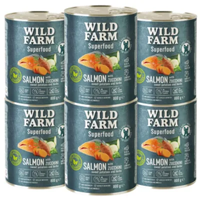 WILD FARM Superfood Salmon (Łosoś z cukinią, słodkimi ziemniakami i ziołami) 6x800g bezzbożowa karma dla psa
