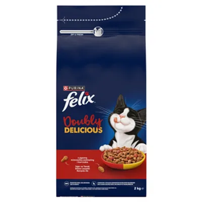 Felix Doubly Delicious Karma dla dorosłych kotów z pyszną mieszanką wołowiny i kurczaka 2 kg