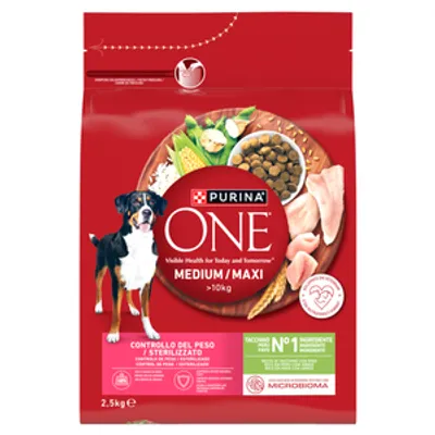PURINA ONE Weight Control/Sterilized Medium/Maxi Karma dla psów bogata w indyka z ryżem 2,5 kg