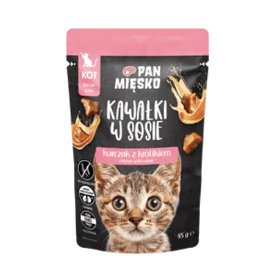 PAN MIĘSKO Kawałki w sosie Kurczak z królikiem 85g dla kociaka