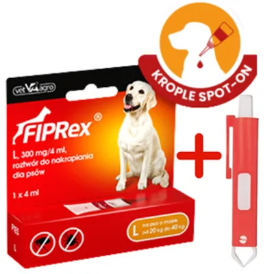 Fiprex L, 300 mg/4 ml, roztwór do nakrapiania dla psów+ TRIXIE Szczypce do usuwania kleszczy 9cm