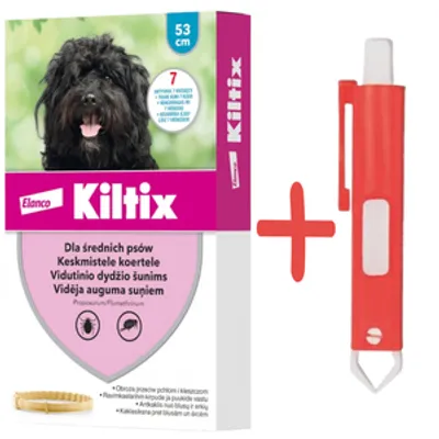 Kiltix Obroża dla psów średnich dł, 53cm+ TRIXIE Szczypce do usuwania kleszczy 9cm