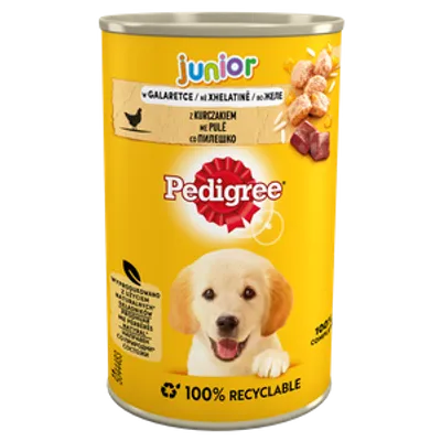PEDIGREE Junior puszka 400g – mokra, pełnoporcjowa karma dla szczeniąt, z kurczakiem w galaretce
