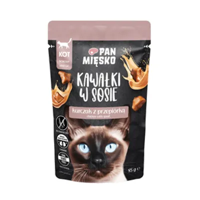 PAN MIĘSKO Kawałki w sosie Kurczak z przepiórką 85g dla kota
