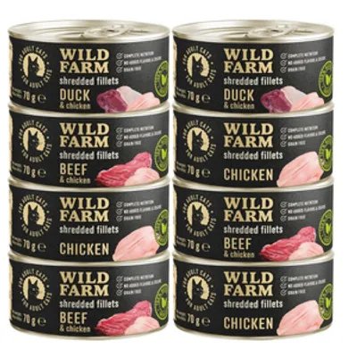 WILD FARM Fillets Mix smaków 8x70g - bezzbożowa mokra karma dla kota, filet w bulionie