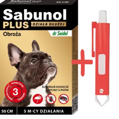Sabunol Plus - Obroża przeciw pchłom i kleszczom dla psa 50cm+ TRIXIE Szczypce do usuwania kleszczy 9cm