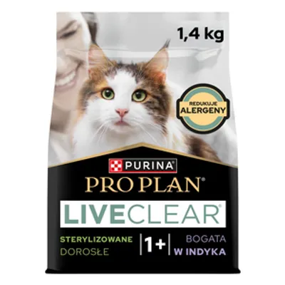 PRO PLAN LiveClear Karma dla dorosłych kotów po zabiegu sterylizacji bogata w indyka 1,4 kg